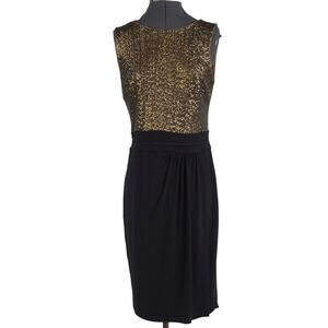 Lauren Ralph Lauren Dress 10 Black Gold Sequined Draped Sleeveless Evening Party